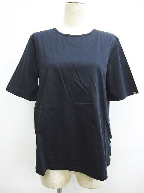 タグ付 ♥ HERNO ヘルノ カットソー 半袖Tシャツ ネイビー サイズ44 JG000258D サイドスリット L0003-1022-5