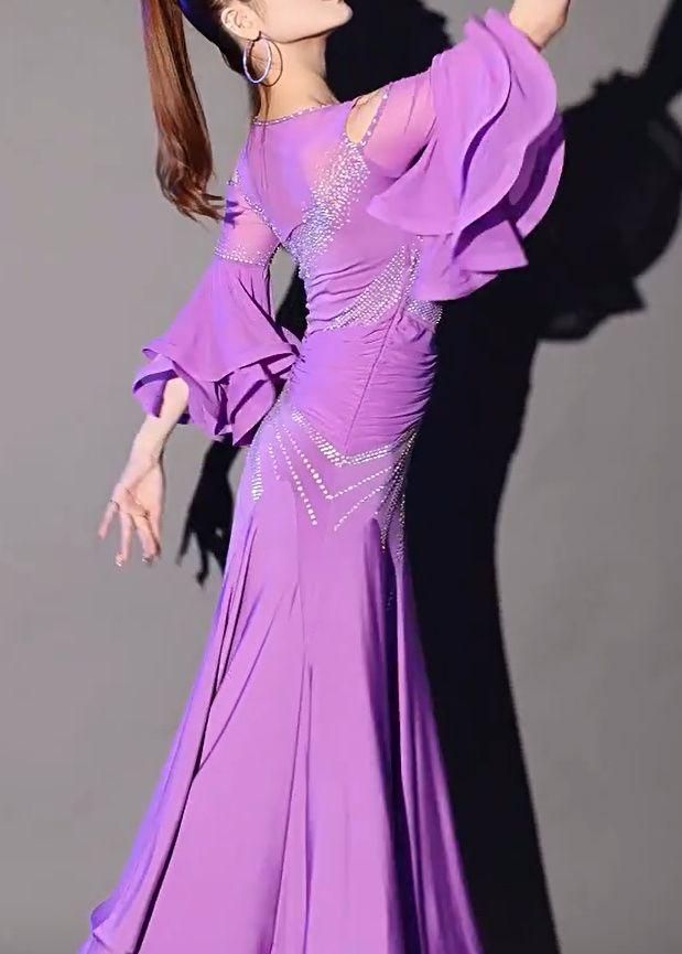 社交ダンスドレス ラテンドレス 競技 デモ用 ルンバフレア袖 オーダー