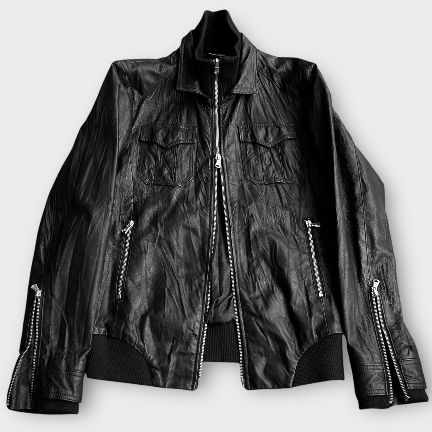 00s pig leather rib single riders jacket