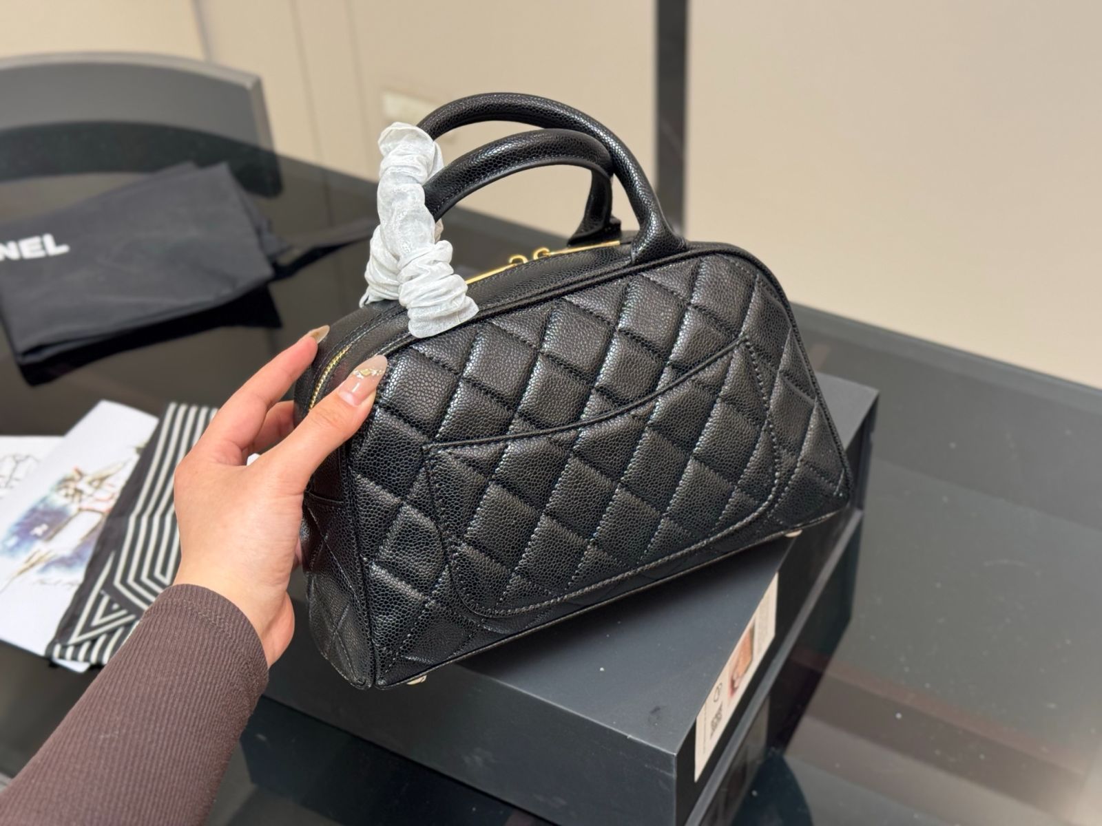 シャネル ヴィンテージ キャビア テッセル ボーリングバッグ 今日特価】Chanel Vintage Bowling Bag - ヴィンテージ