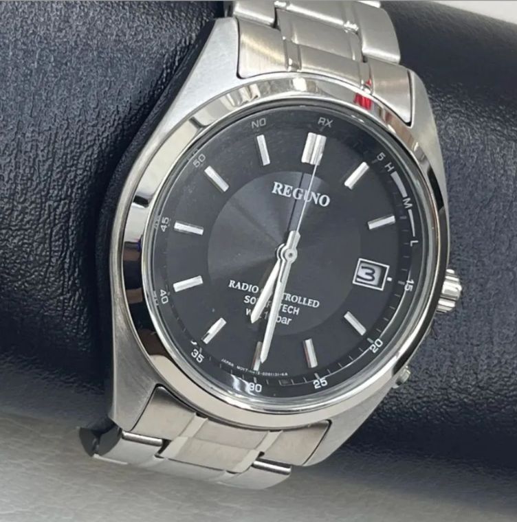N ヴィンテージ 17 CITIZEN REGUNO H415-S057515 ソーラー腕時計 アナログ ステンレス ブラック シルバー 通勤用 ビジネス