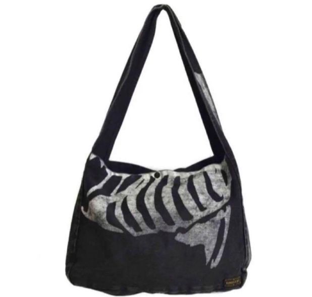 KAPITAL 14ozブルーデニム BOOK BAG BONE Kapital 14 oz. Denim Bone Print Book Bag Black /Shoulder bag