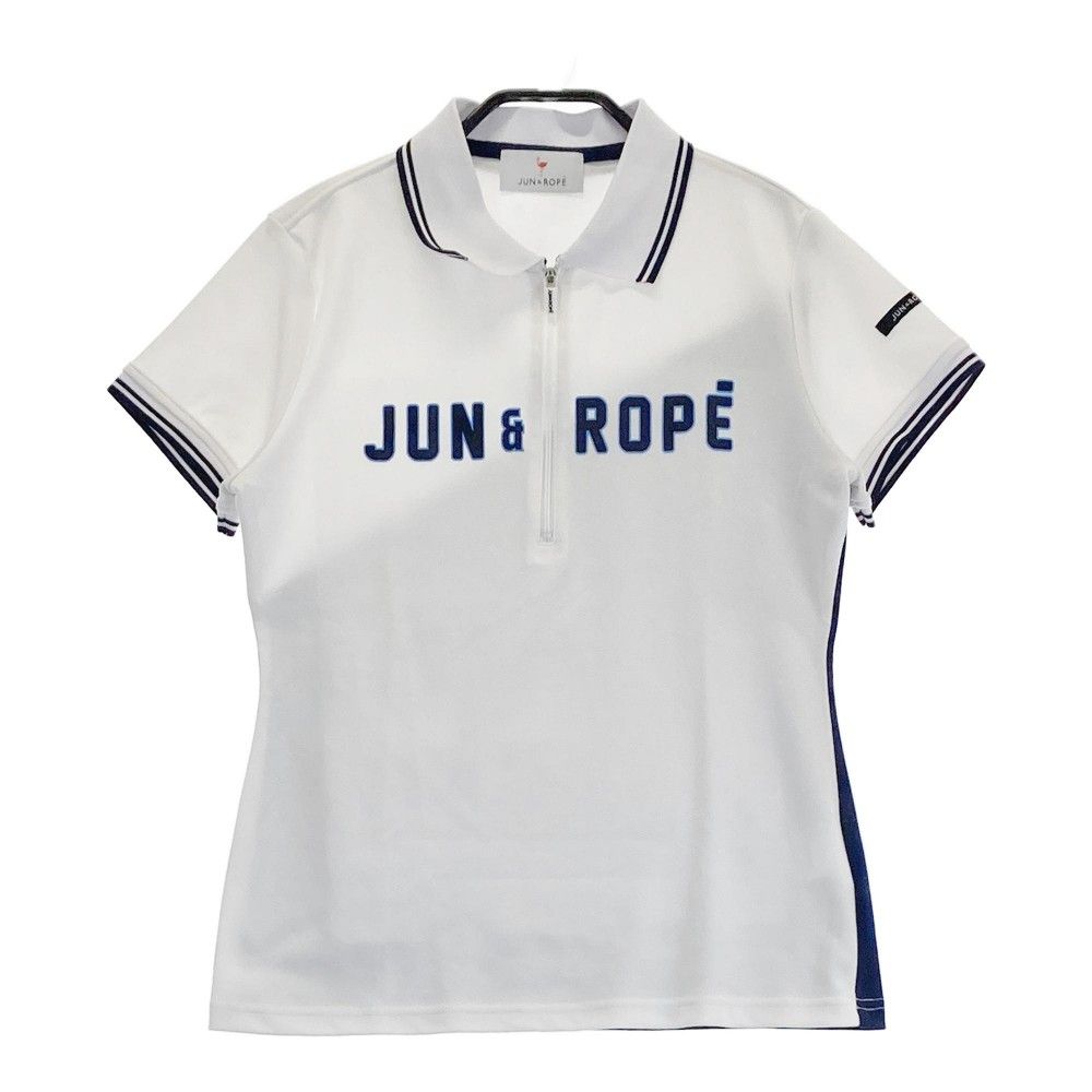 サイズ：L JUN&ROPE ジュン アンド ロペ  半袖ハーフジップポロシャツ  ホワイト系 [240101447674] ゴルフウェア レディース ストスト サイズ：L JUN&ROPE ジュン アンド ロペ 半袖ハーフジップ