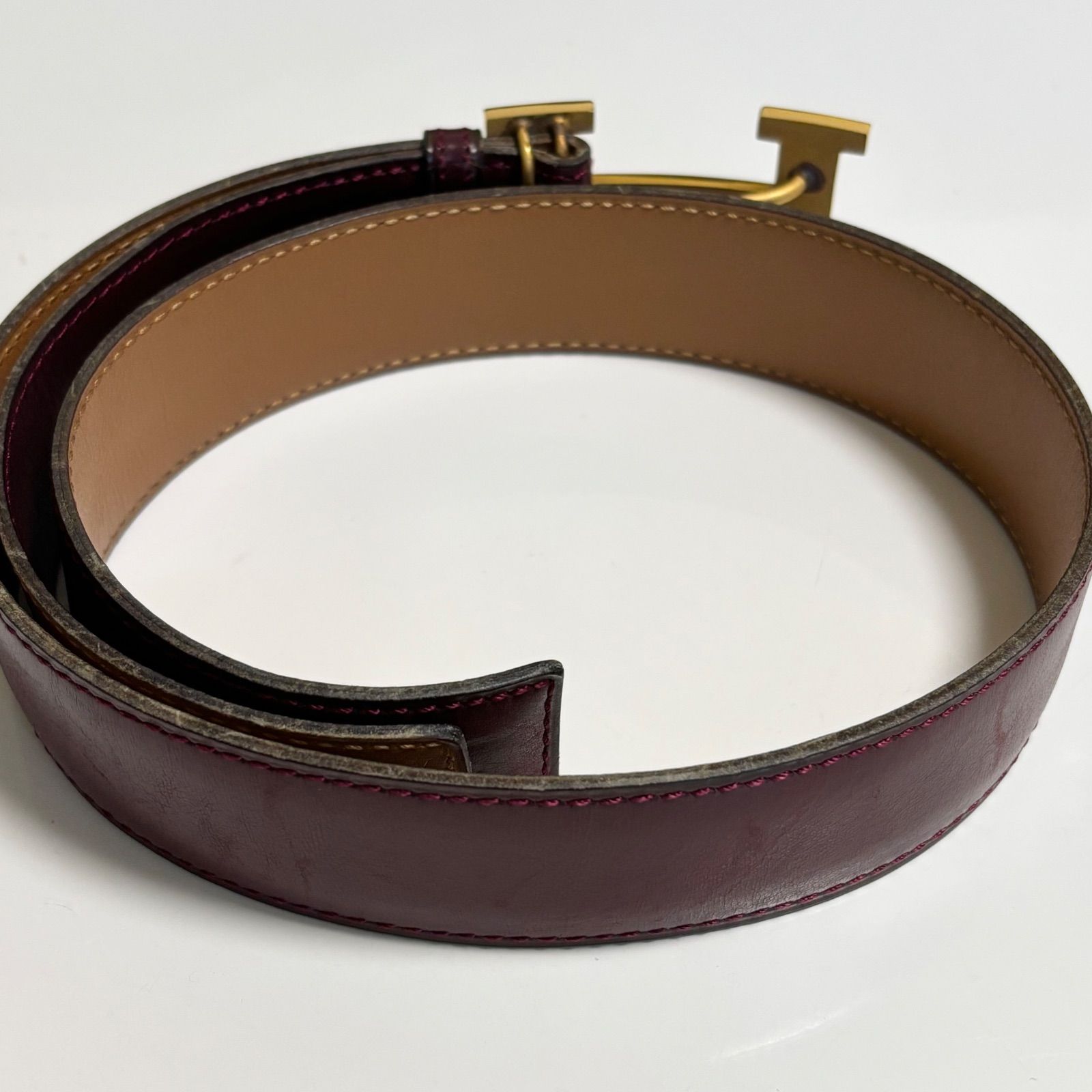 エルメス レザー 馬車 バックル ベルト ゴールド金具 ブラウン 茶色.