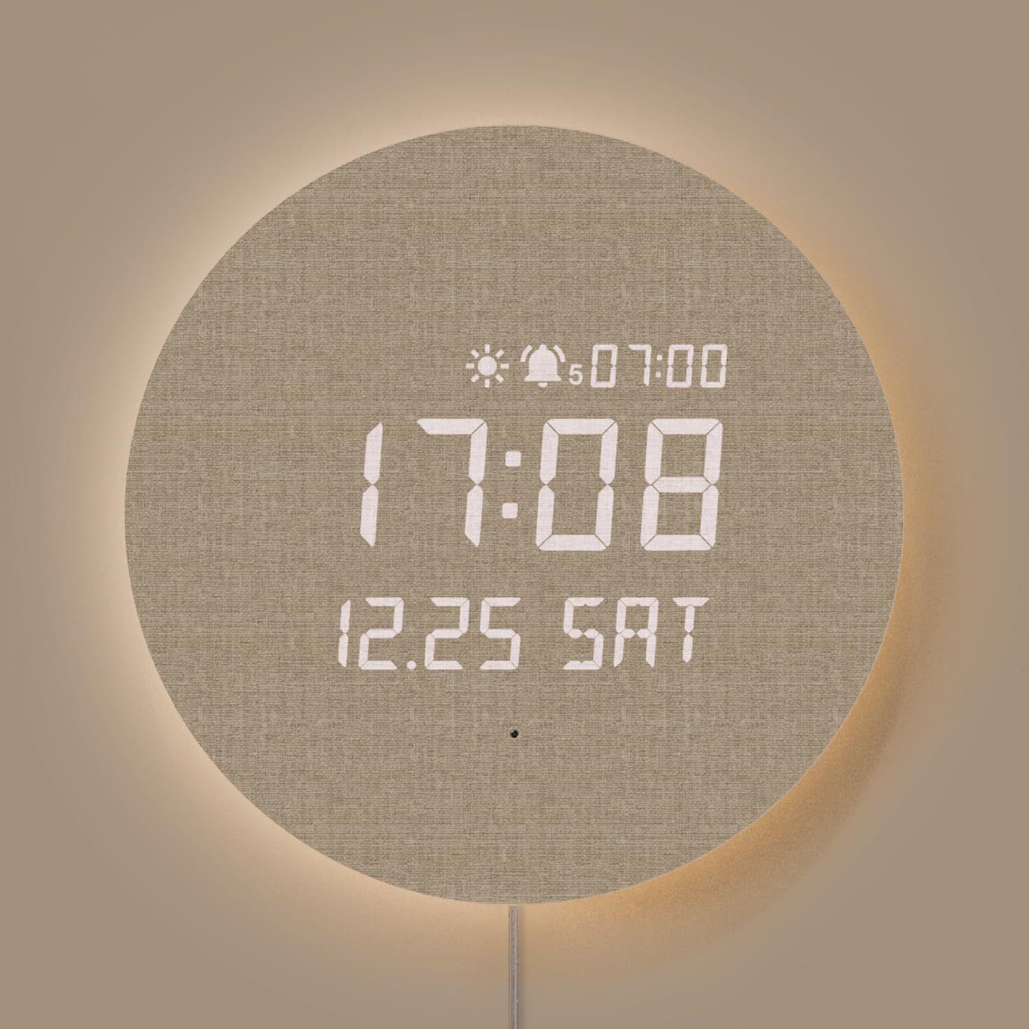 mooas 満月 バックライト ナイトライト LED 壁掛け時計、サイレントウォールクロック、3つの使用モード、平日/週末選択アラーム、壁掛け/スタンドの2通り設置可能、多機能LED時計、アラーム