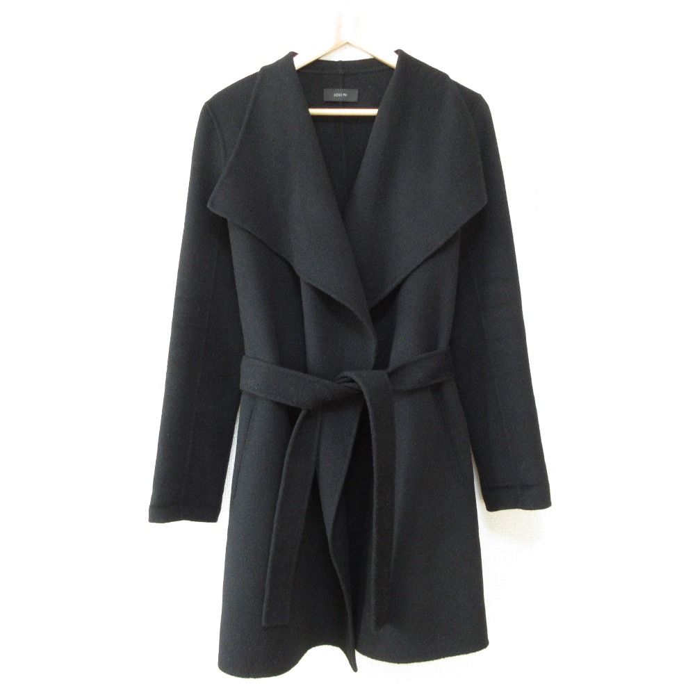 美品 JOSEPH ジョセフ ジョゼフ カシミアブレンド ミドル丈 リバーガウンコート 36 ブラック レディース 古着 中古 USED