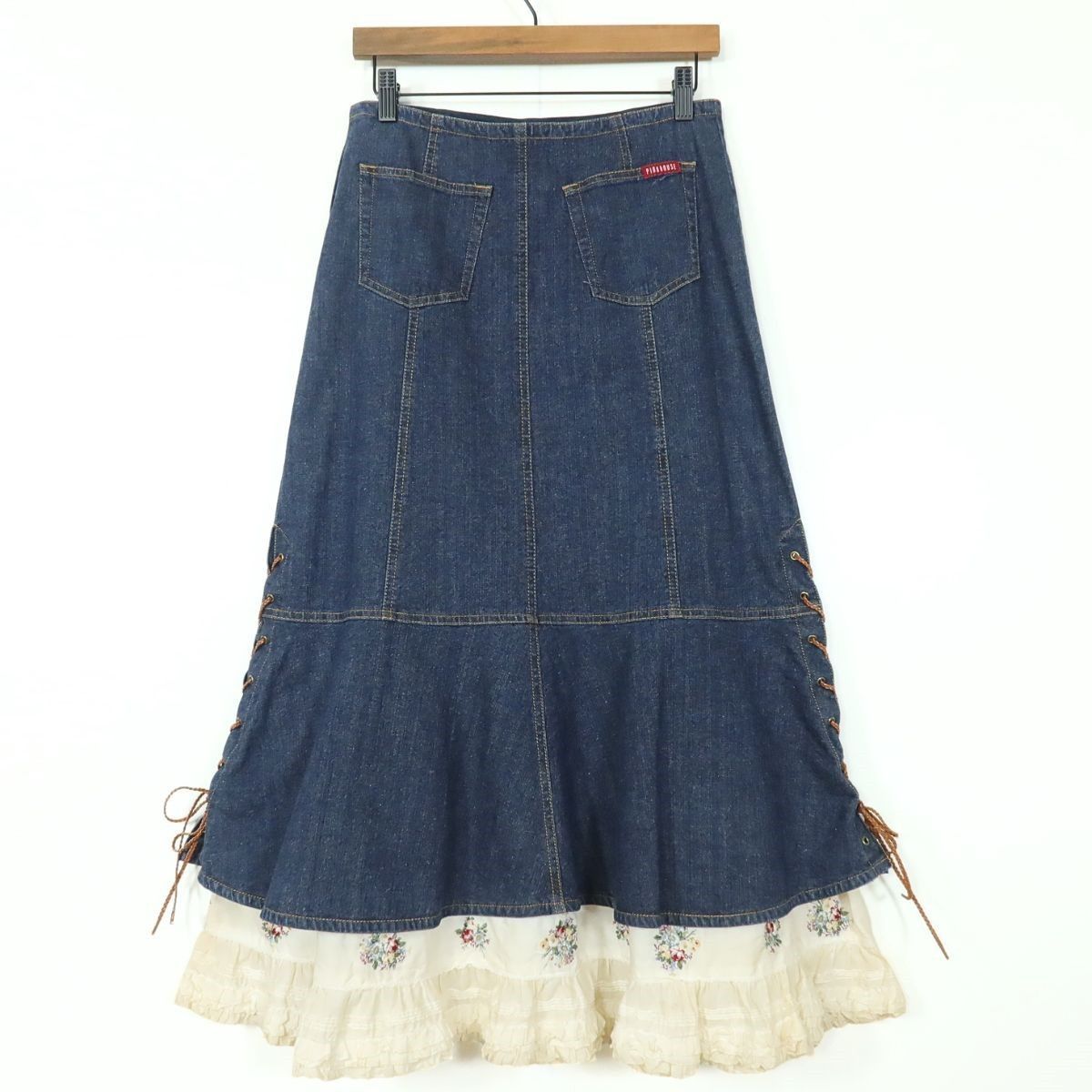 ピンクハウス☆レースアップのデニムスカート 大きいサイズL ブルー系
