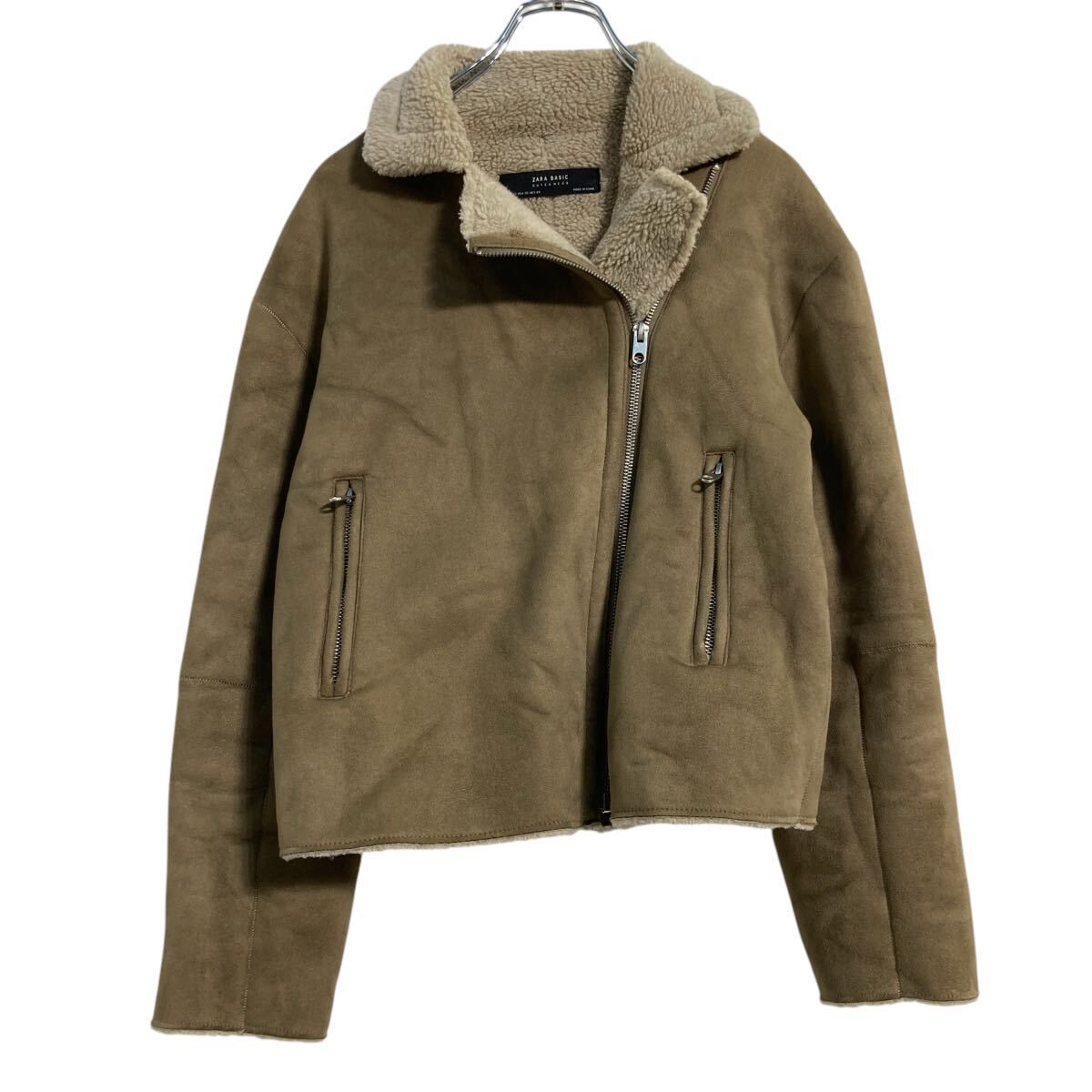 ZARA BASIC フェイクムートンジャケット XS ベージュ ザラ ライダース 
