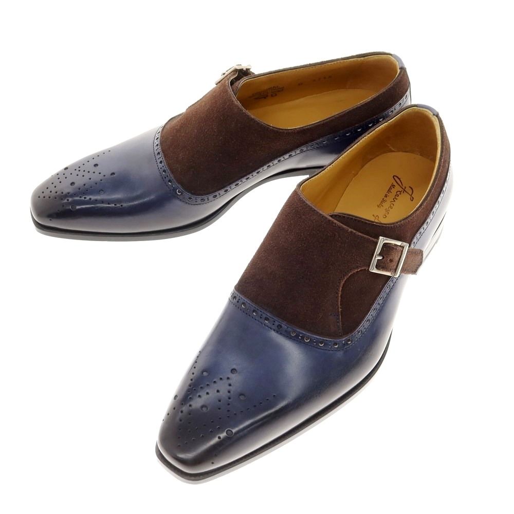 フランチェスコ ベニーニョ FRANCESCO BENIGNO コンビ シングルモンク ドレスシューズ ネイビーxブラウン サイズ6 メンズ