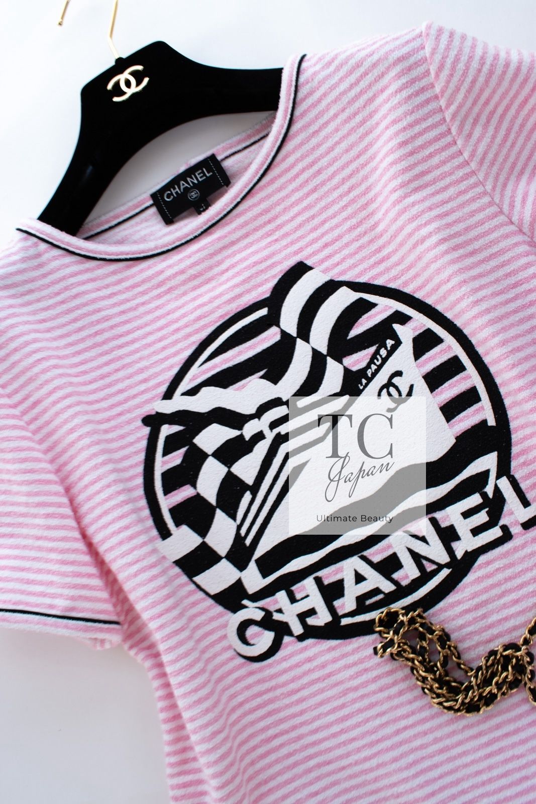 シャネル Ｔシャツ CHANEL ピンク LA PAUSA トップス ボーダー パイル地 半袖 新品同様 38 - メルカリ