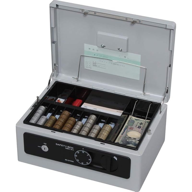 アイリスオーヤマ 金庫 手提げ金庫 ダイヤル式 ダブルロック 防犯ブザー付 A4 SBX-A4 グレー 1