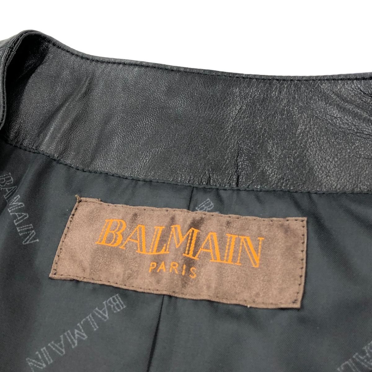 良好 BALMAIN PARIS バルマン  レザーコート 13  ブラック 羊革 ラムレザー レディース ノーカラー　240002224026 良好 BALMAIN PARIS バルマン レザーコート 13 ブラック 羊革
