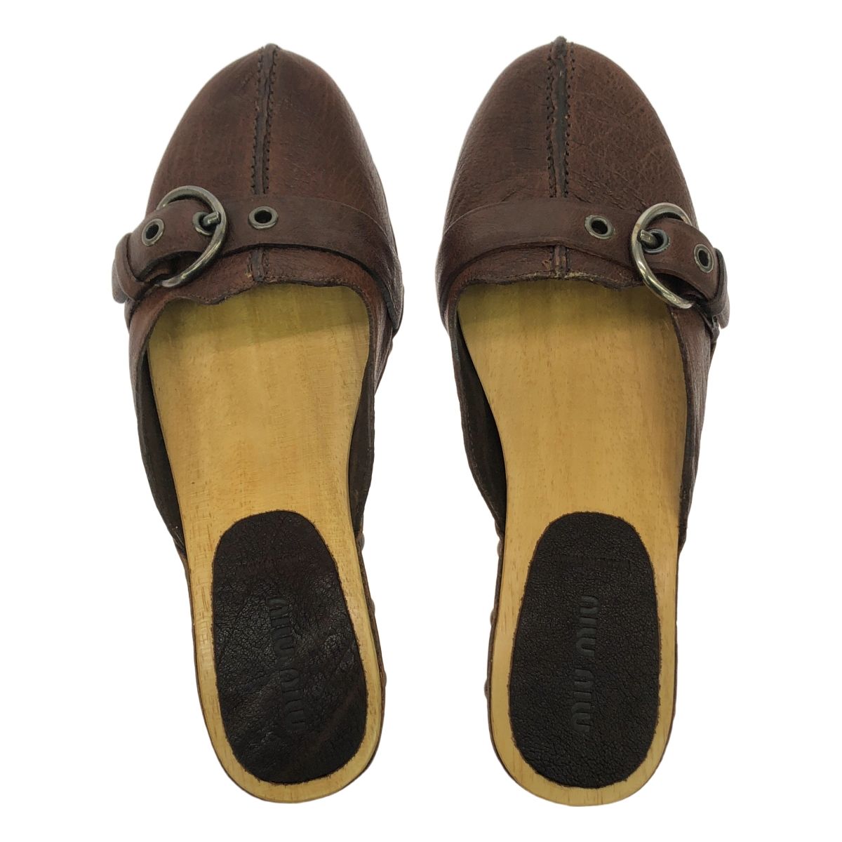 美品】 miu miu / ミュウミュウ | レザー スタッズ 装飾 ウッド