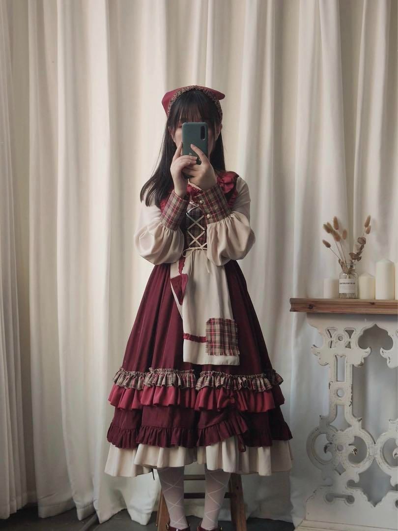 ♥ ロリータひざ丈チェック柄ワンピース＆ケープセット