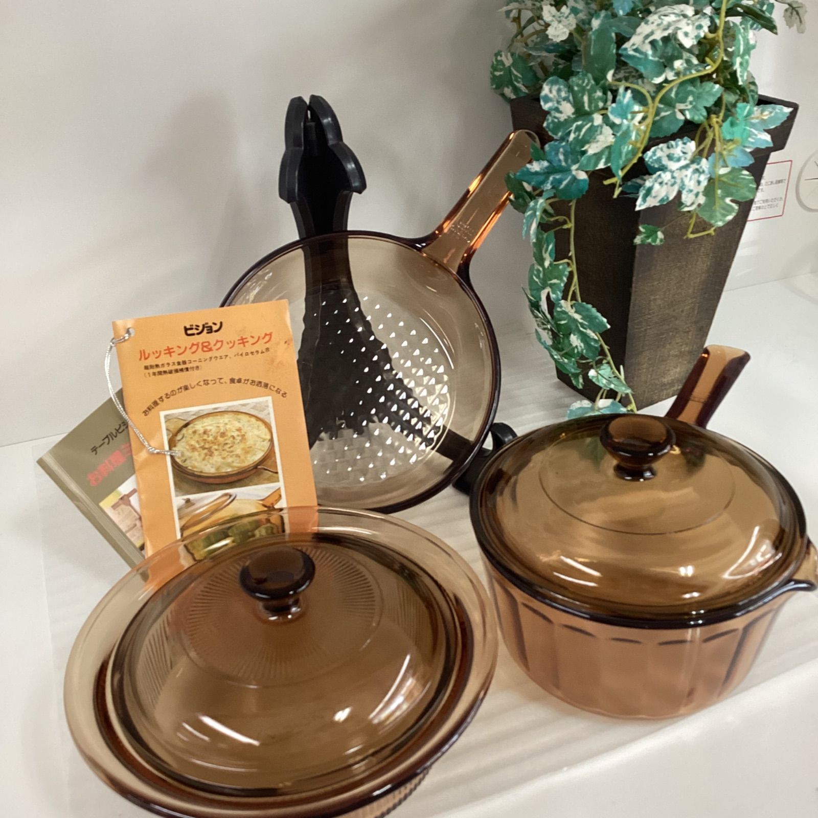 VISION ビジョンコーニングフランス 超耐熱ガラス鍋・フライパン3点セット 未使用品 VISION CORNING ビジョン 耐熱ガラス 鍋 フライパン