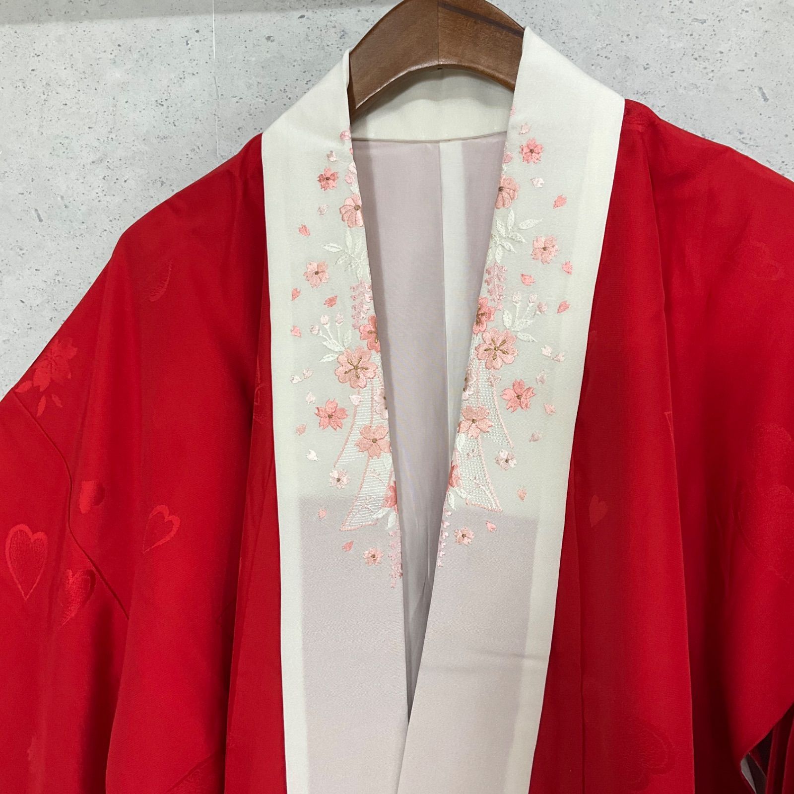 ◆kimono+one◆未使用同然◆振袖長襦袢◆袷◆正絹◆袖無双◆刺繍半衿付き◆仕付け糸付き◆裄64袖幅32袖丈99.5◆着物帯振袖袋帯礼装成人式結婚式振袖襦袢◆S1159