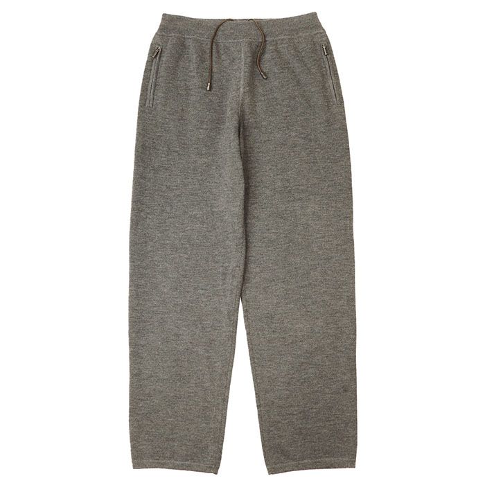 BERLUTI ベルルッティ パンツ ニット ロゴ レザー ドローコード ファスナー カシミヤ × シルク ハイゲージ ボトムス メンズ サイズ 50 グレー 灰色 イタリア製