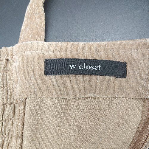 ◇ w closet ダブルクローゼット ベロア生地 ベルト肩紐 ゆったり 無地 ロング ワンピース サイズF ブラウン レディース E  【1310050028169】