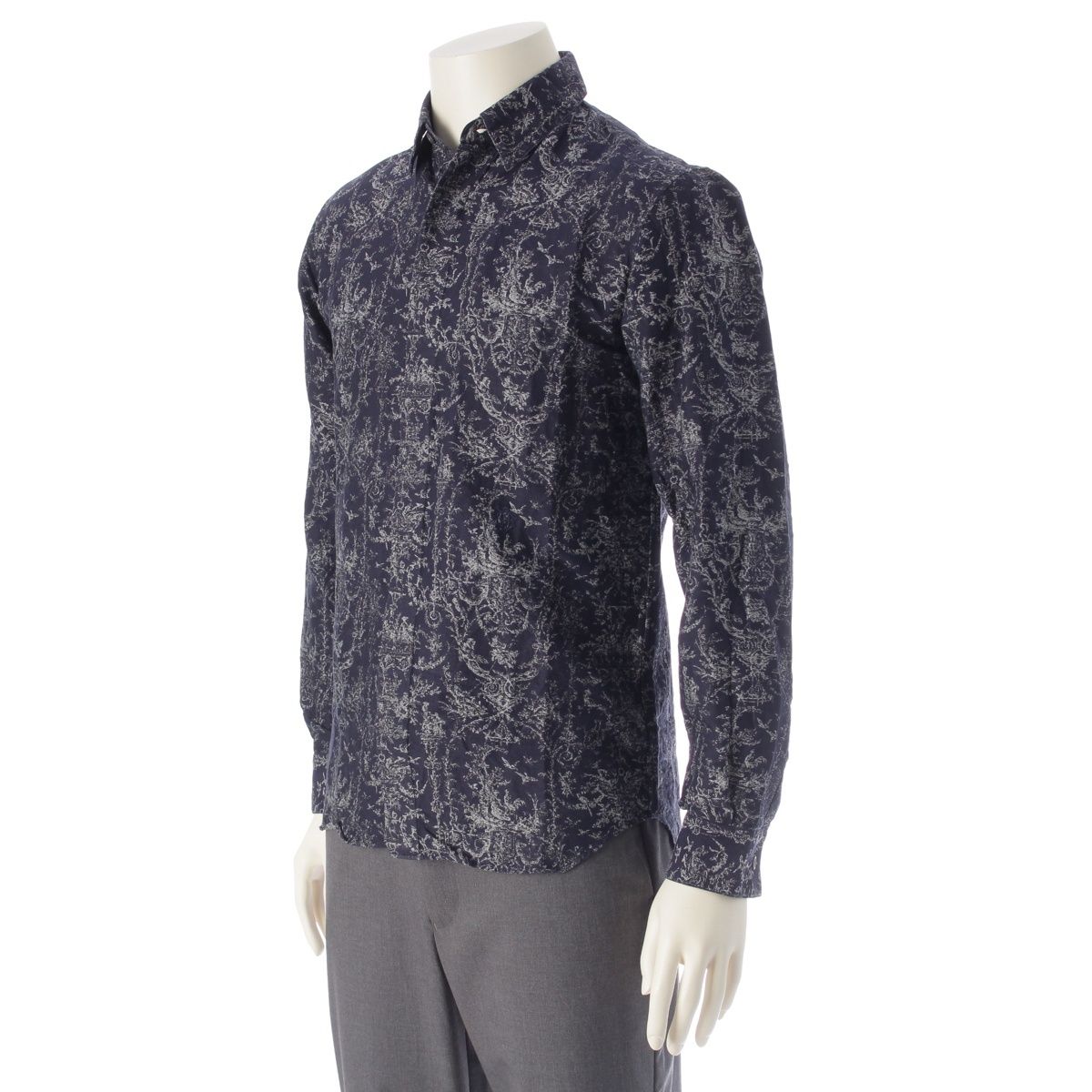 ディオール オム 19SS トワルドジュイ コットン ロングスリーブ 長袖シャツ トップス 923C501W8455 ブルー 37