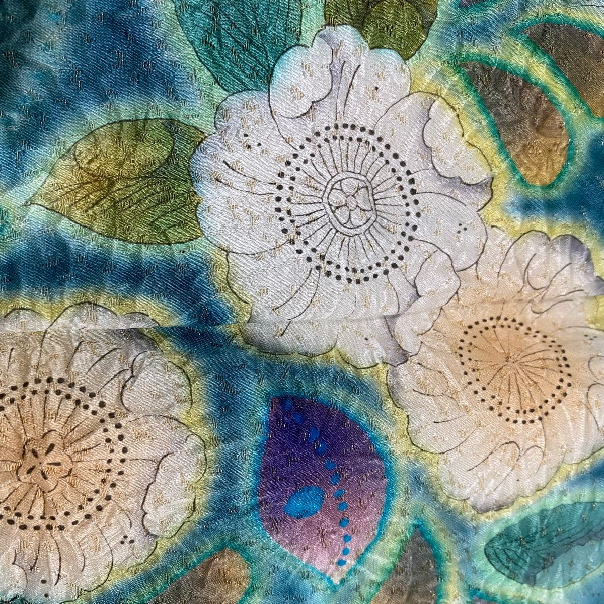 辻が花 絞り 天目染め 紋意匠 訪問着 正絹 袷 金彩 水色 青 紫 1364