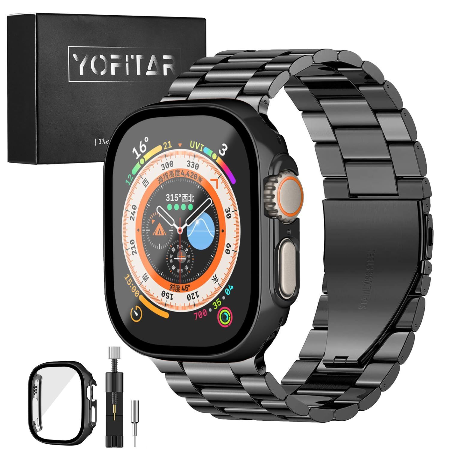 新品 保護ケース付き Ultra2/Ultraバンド ステンレス製 49mm Watch アップルウォッチウルトラ 交換ベルトアップルウォッチ Apple Ultra2/Ultra 対応 for Apple Watchアクセサリ [YOFITAR] 長さ調整器