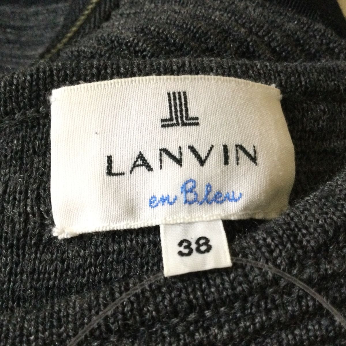 LANVIN en Bleu(ランバンオンブルー) ワンピース サイズ38 M レディース美品 - ダークグレー×黒  クルーネック/七分袖/ロング/リボン - メルカリ