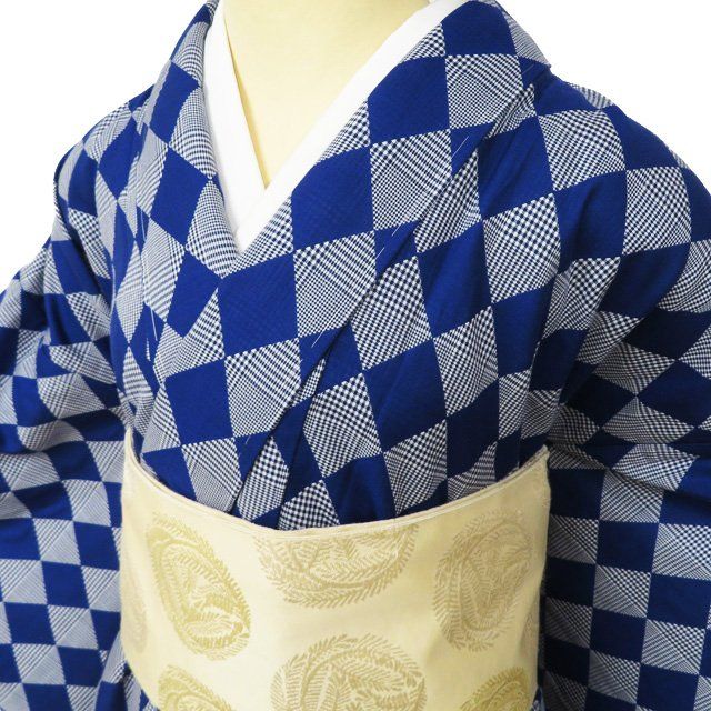 播包 新品 播州織 着物 木綿 単衣 身丈174cm L トール A1086-8 播包 新品 播州織 着物 木綿 単衣 カジュアル 格子模様 チェック