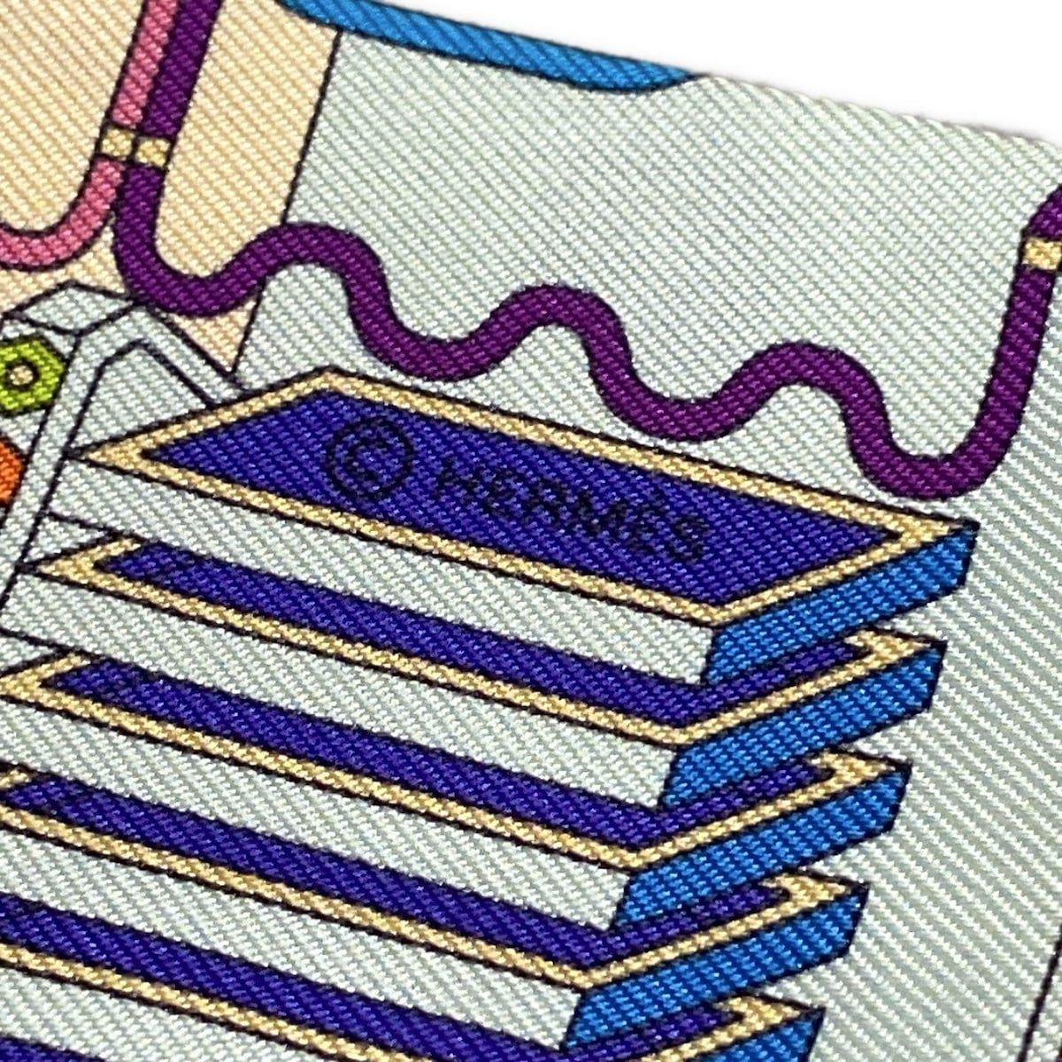 エルメス ツイリー メゾンデカレ スカーフ 美品 ブルー イエロー