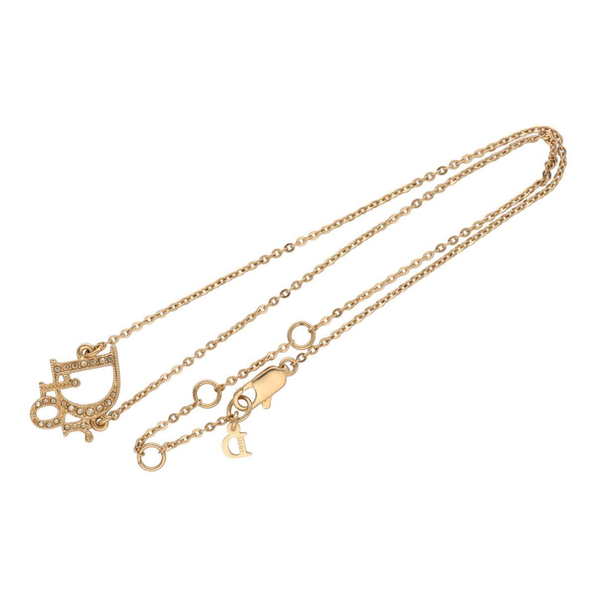 クリスチャンディオール　ラインストーン　ゴールド　サークルロゴ　ネックレス 美品 Christian Dior クリスチャンディオール ネックレス