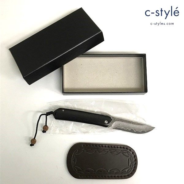 U794 人気 肥後守 フォールディング ダマスカスナイフ 黒丹 全長 約16.4cm 刃渡 約6.8cm | Y