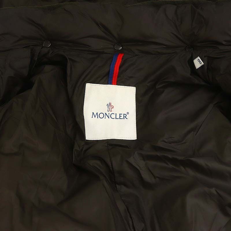 モンクレール MONCLER LON GIUBBOTTO フーディ ナイロン ダウンコート ロング ロゴ 00 XS カーキ /AT ■OS