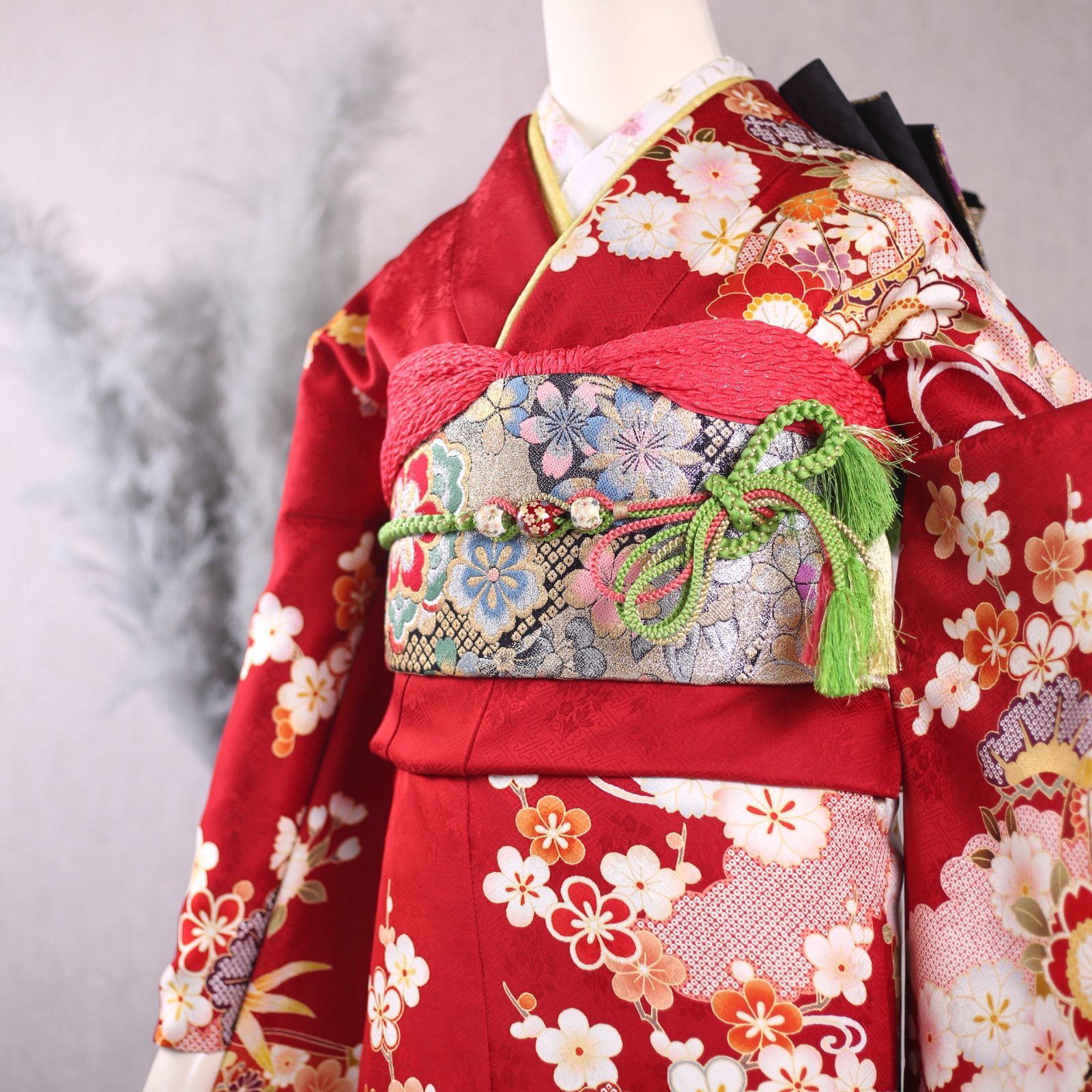 振袖フルセット 振袖セット 振袖 Lサイズ 中古 赤×古典 美品 成人式