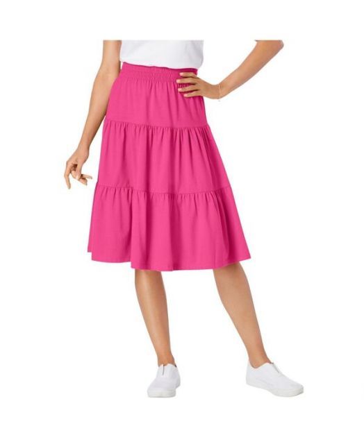 送料無料 ウーマン ウィズイン レディース スカート ボトムス Women s Within Elastic-Waist Knit Tiered Skirt Raspberry sorbet