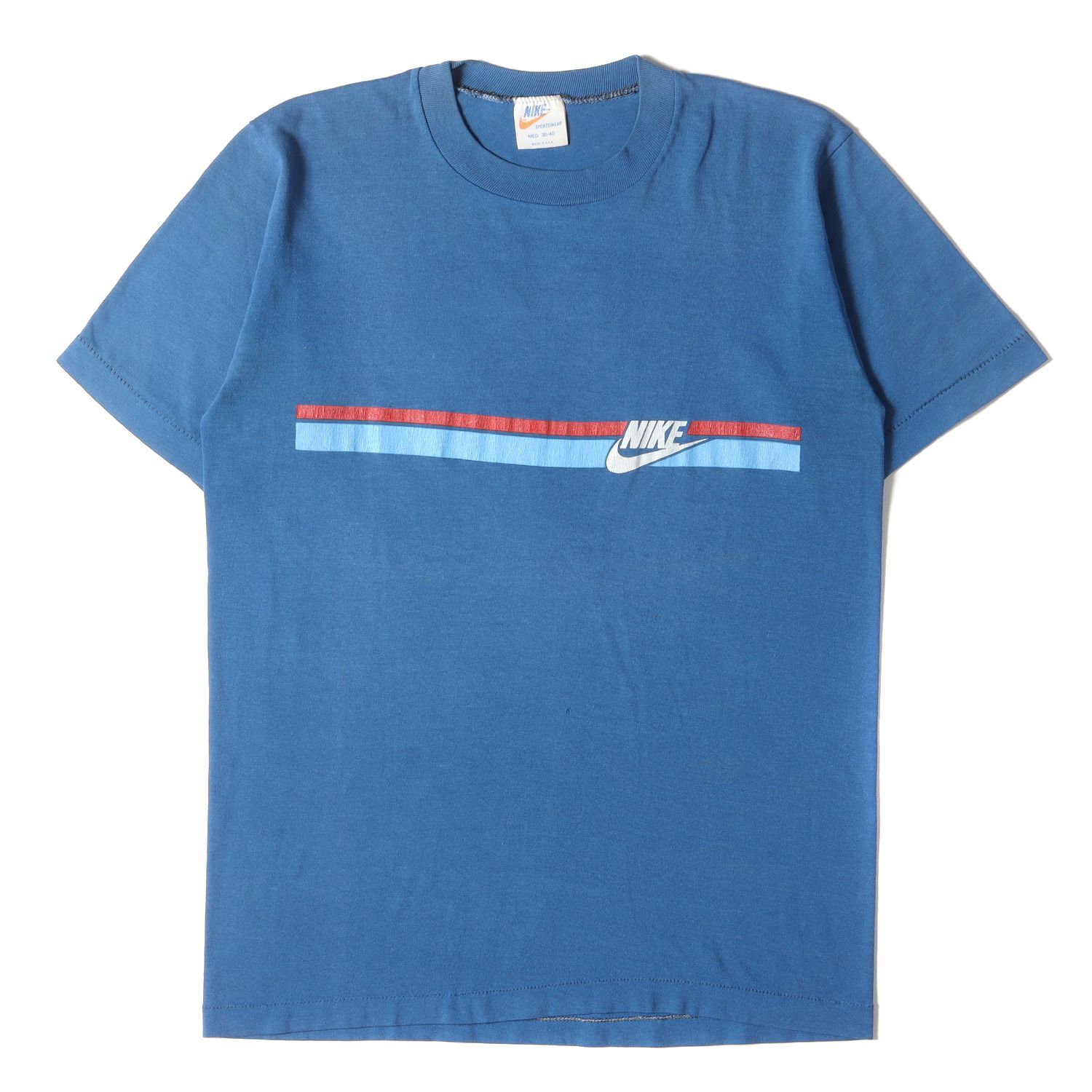 NIKE vintage ナイキ ヴィンテージ 70s オレンジタグ ロゴ プリント クルーネック Tシャツ USA製 ブルー M トップス  カットソー 半袖 アメカジ カジュアル 古着