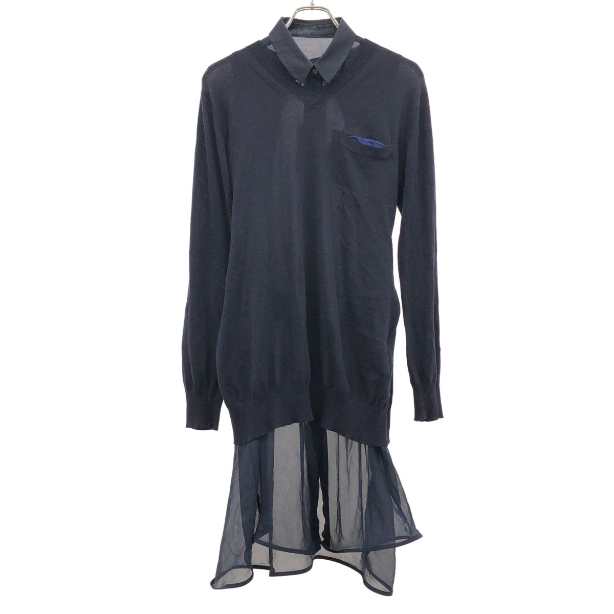sacai サカイ ボリューム 切替ワンピース sacai(サカイ) ニットワンピース アイボリー×グレー サイズ 2