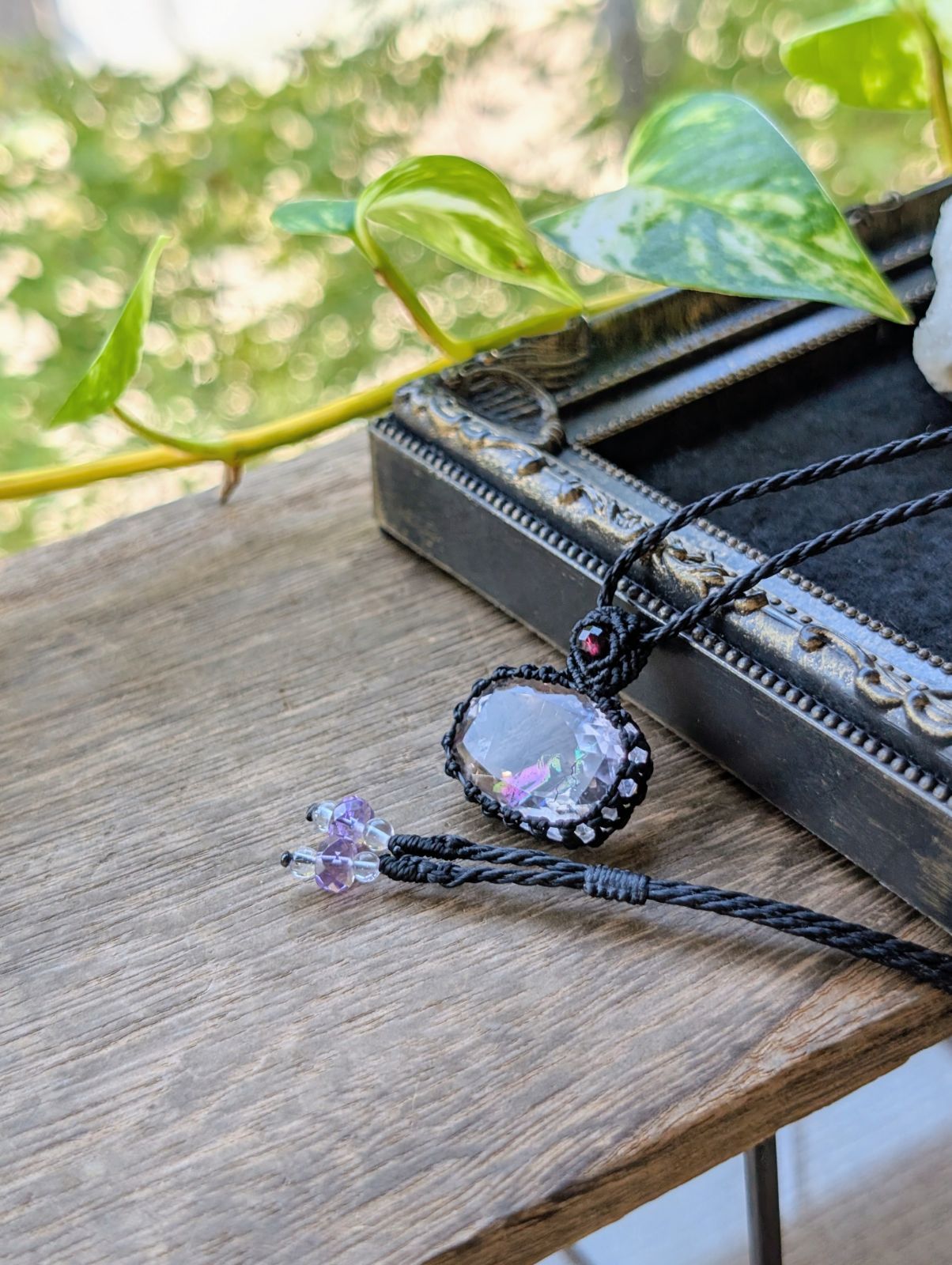 High Quality Stone レインボーアメジスト アメジスト マクラメ編みネックレス 428 マクラメネックレス