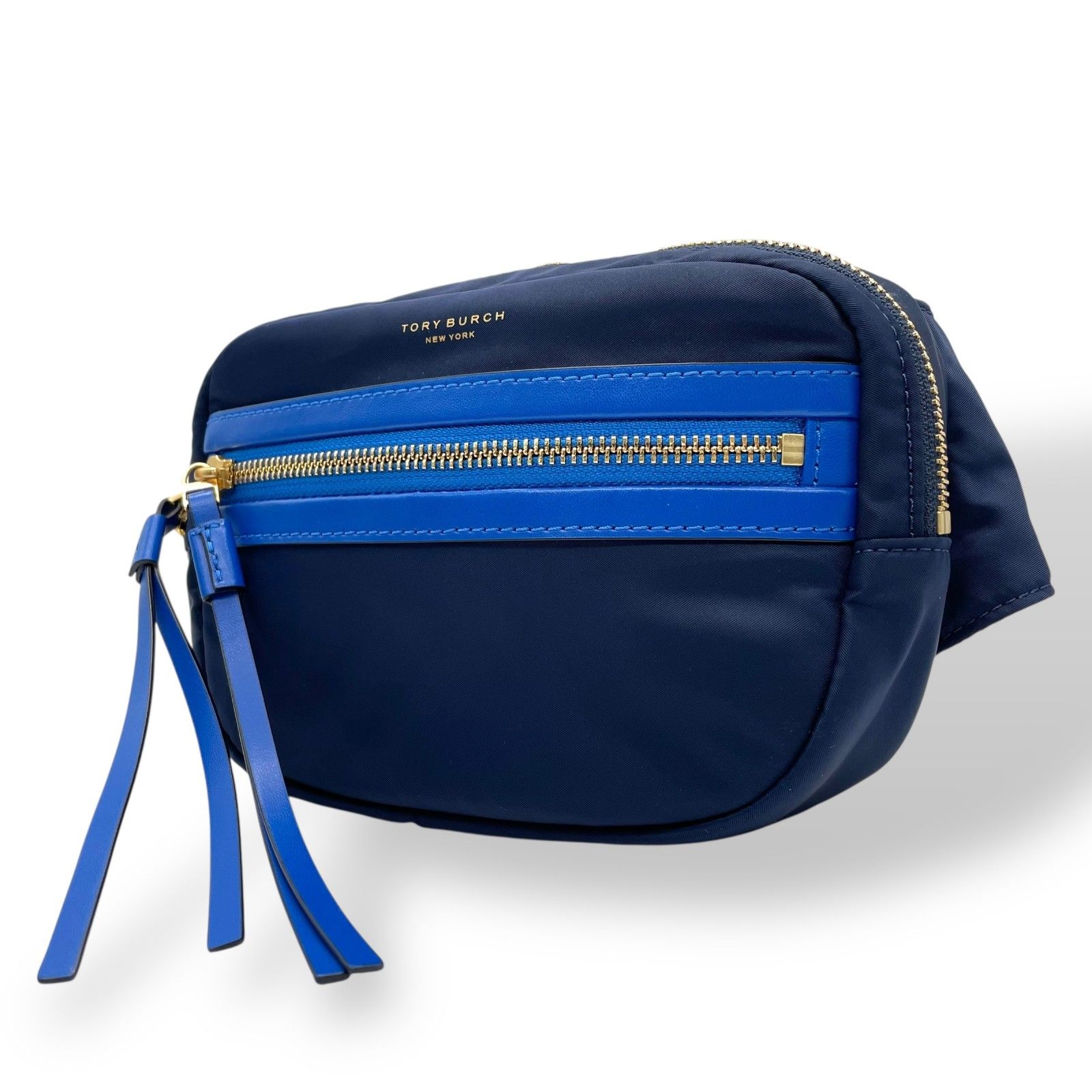 ♥級 トリーバーチ TORY BURCH ボディバッグ ウエストポーチ ショルダーバッグ ネイビー 紺 ブルー 青ナイロン レザー コンビ B1