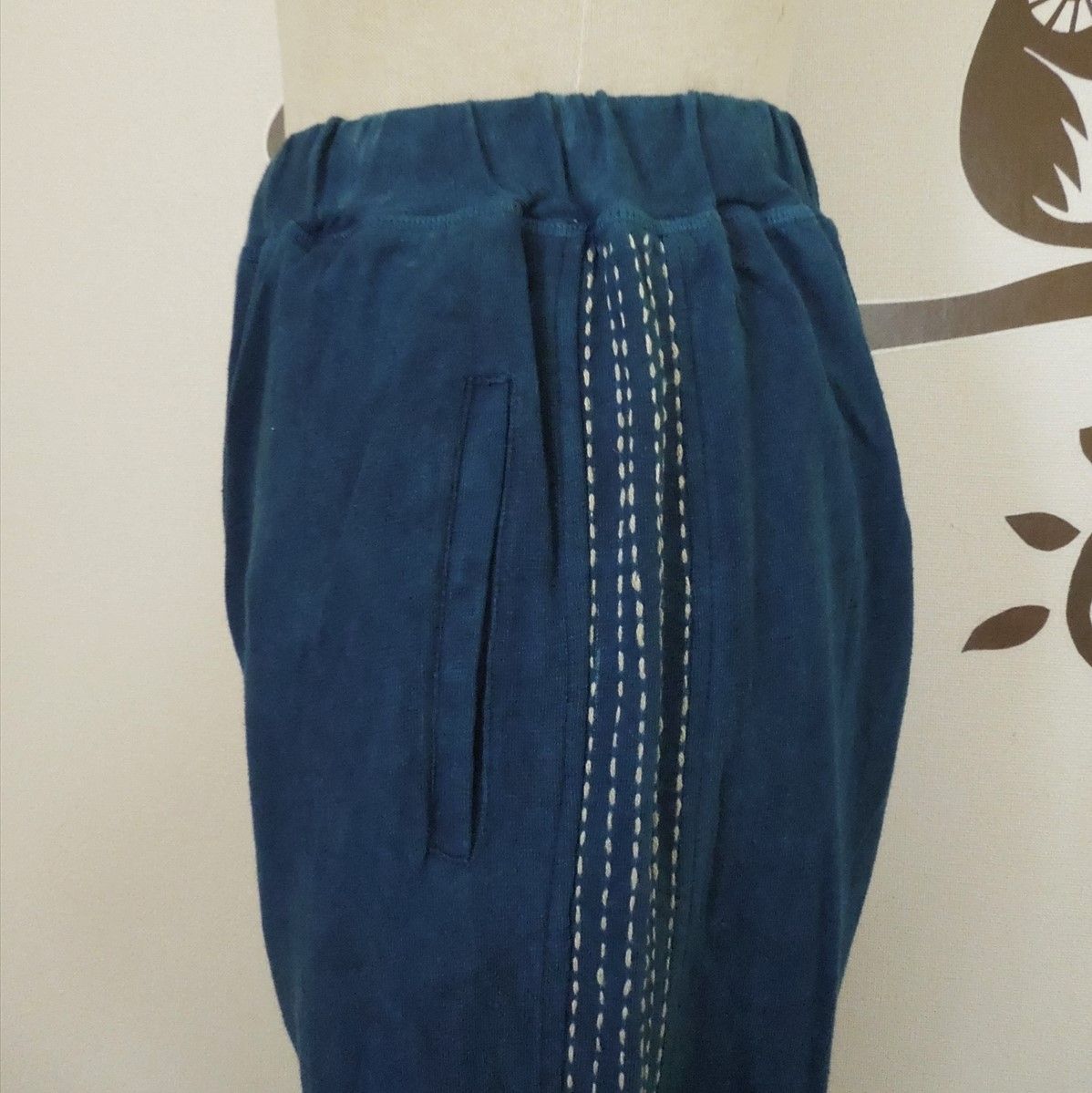 SALE】asana ヘンプコットン 刺し子 ジャージパンツ○草木染めカーキ  