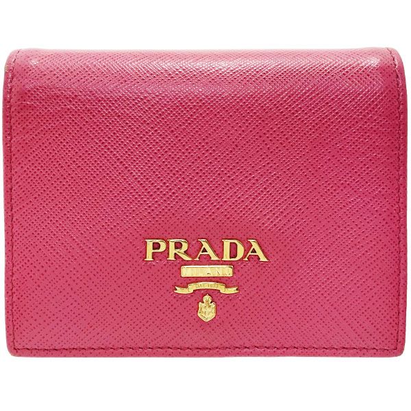 プラダ 財布 ロゴ 二つ財布 サフィアーノ レザー 革 ペオニア ピンク PRADA 1MV204 コンパクト財布 ミニ財布 ミニウォレット ウォレット サイフ PEONIA
