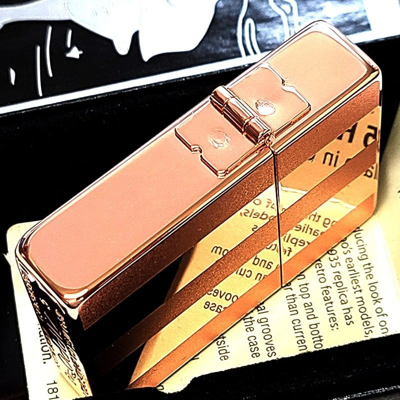 ZIPPO ライター 1935復刻 ピンクゴールドライン 両面加工 ジッポ 鏡面