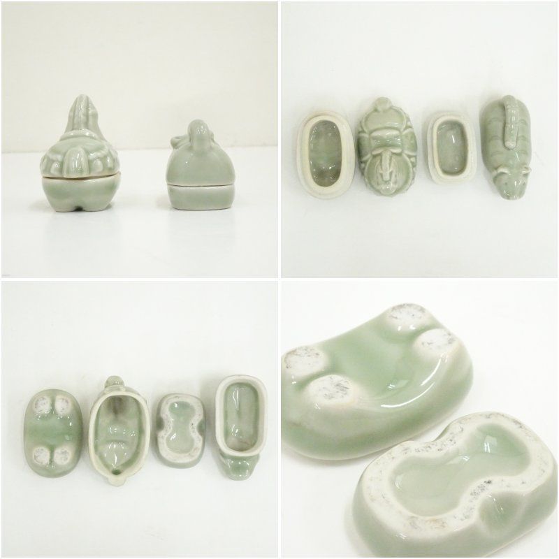 青磁の壺 お茶の缶 茶道具 香道具 装飾品 工芸品 美術品 置物 青磁干支香合 午・寅・未 3種 茶道具 茶道 香道 香道具 おしゃれ