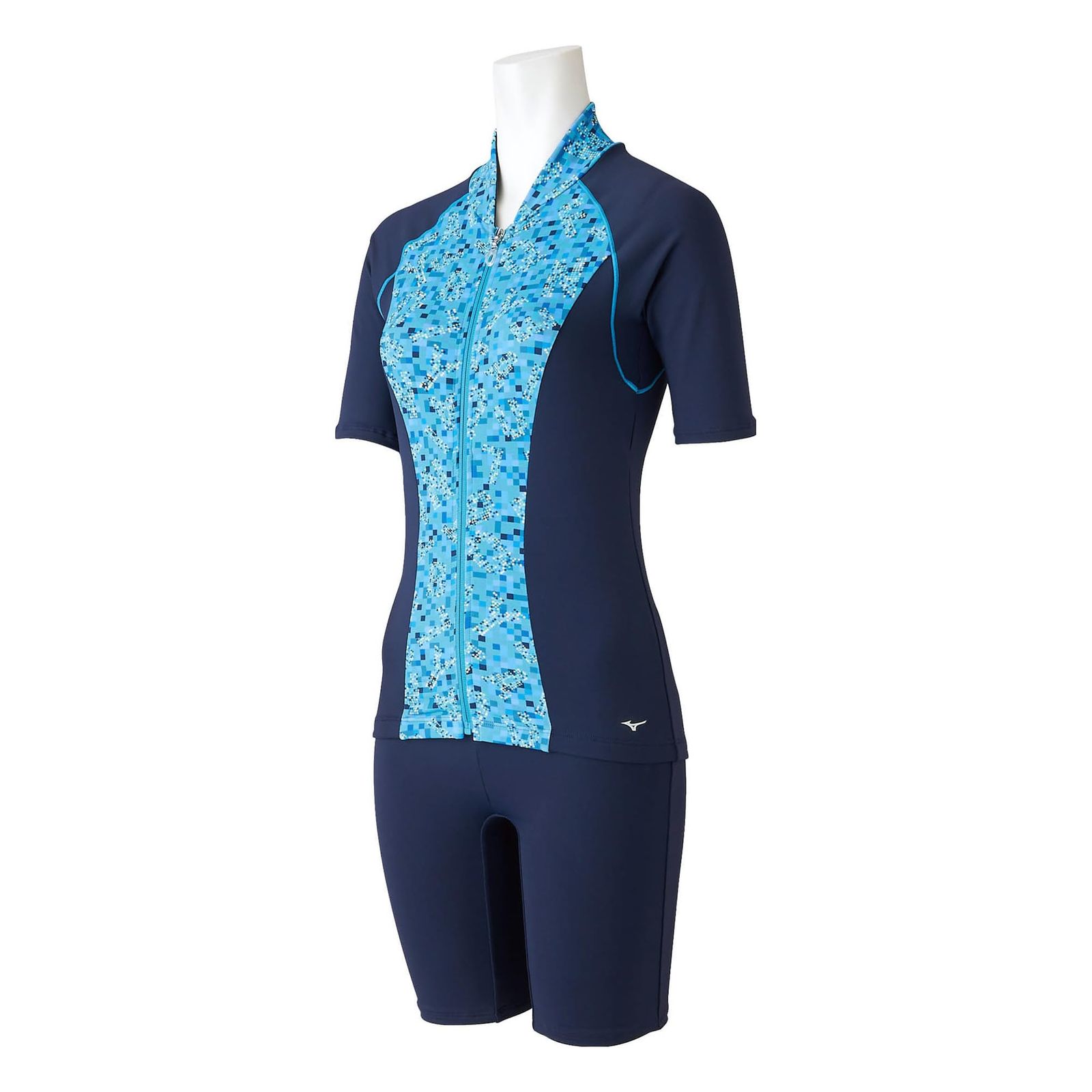 ミズノ MIZUNO 水泳 フィットネス水着 ジム用 レディース セパレーツ 保温 半袖 N2JGA84683 ネイビー|ターコイズ