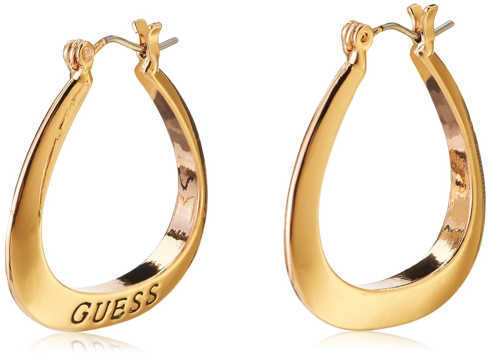 GUESS ベーシックスモールオーバルロゴフープイヤリング, 金属
