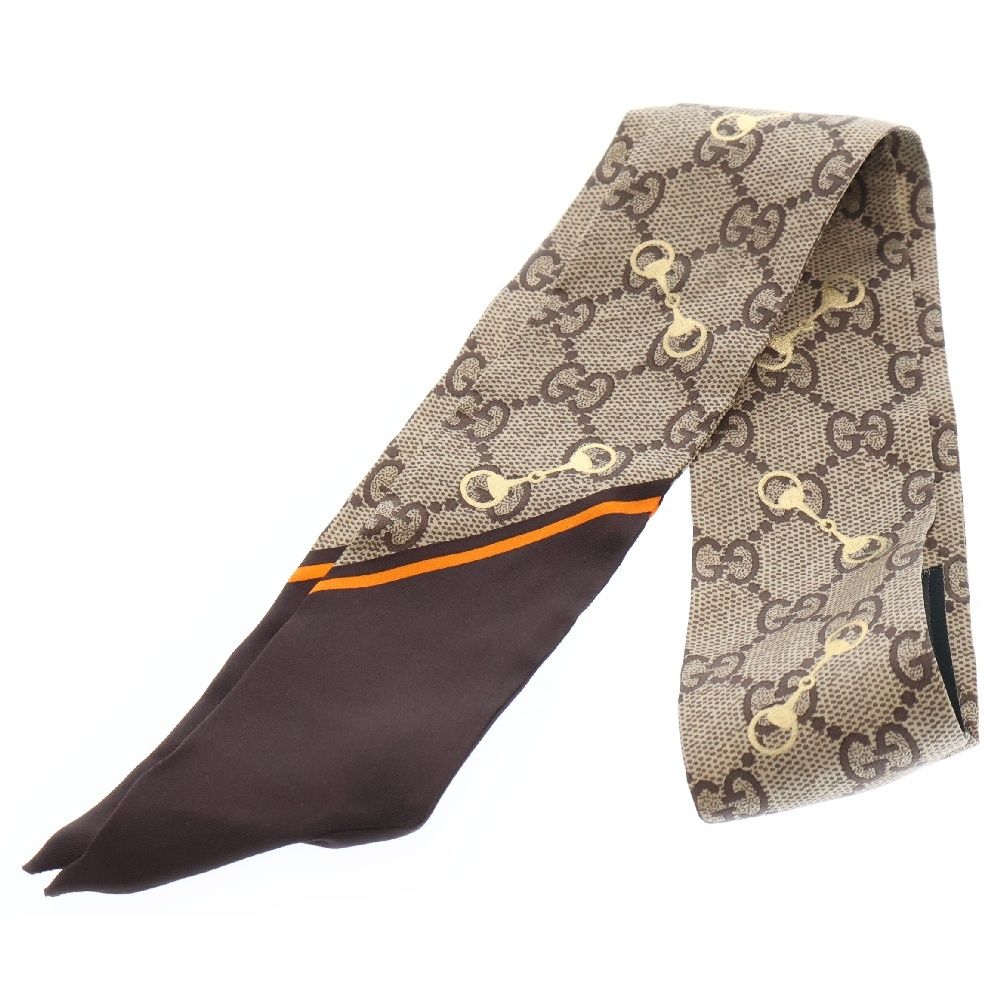 GUCCI グッチ GGプリント ホースビット スカーフ ブラウン マルチ シルク