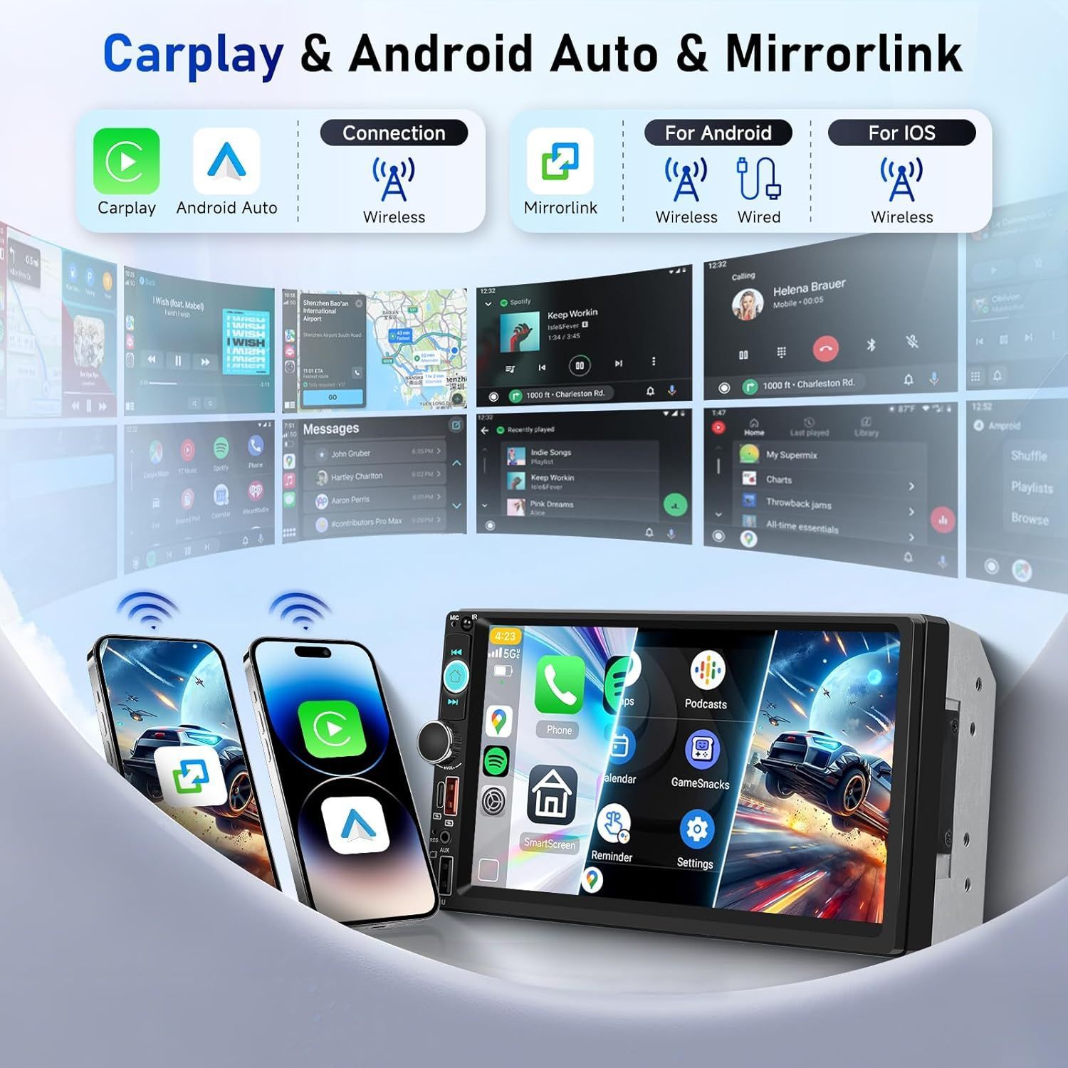 2 Dinカーステレオ ワイヤレス 7インチHDタッチスクリーン Bluetooth ダブルディンMP5カーラジオ FMラジオ搭載