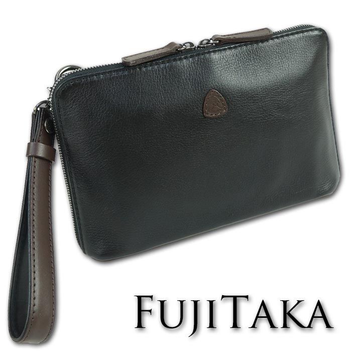 フジタカ FUJITAKA 牛革 クラッチバッグ 黒 日本製 セカンドバッグ