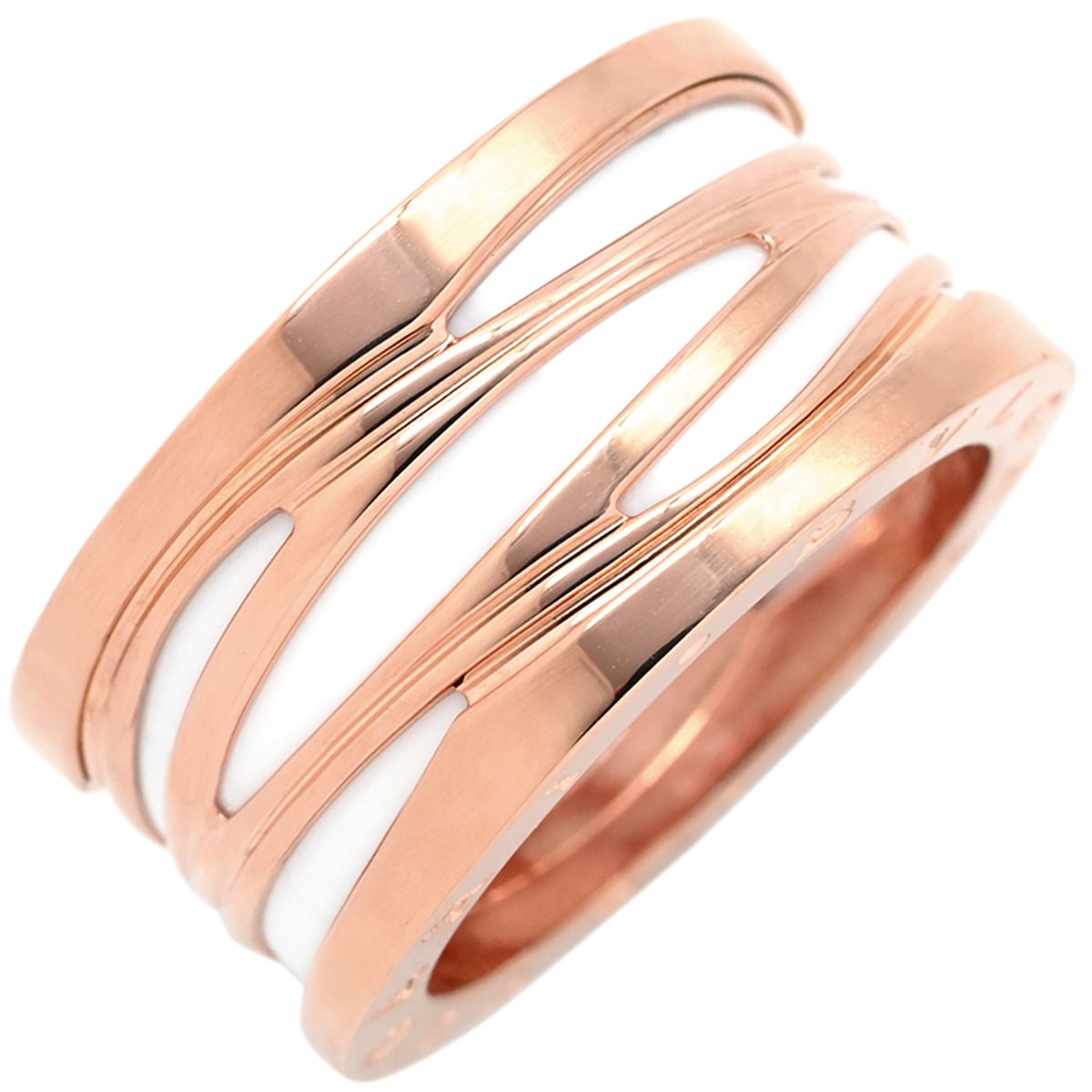 ブルガリ BVLGARI リング 指輪 ビーゼロワン B-zero1 レジェンド 4バンドリング K18PG セラミック ピンクゴールド×ホワイト 61 Au750 18K 18金 20号