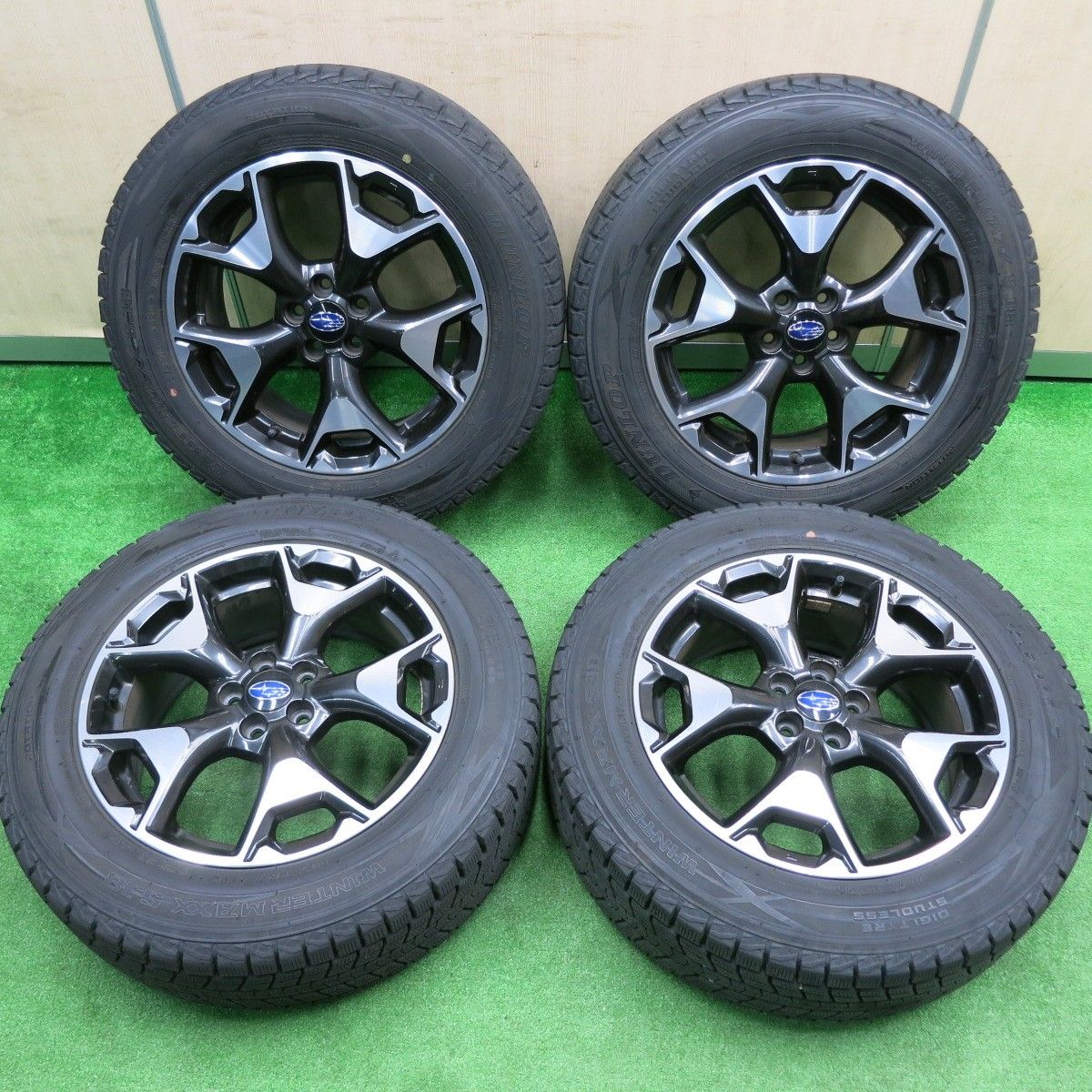 [送料無料] バリ溝！キレイ！9分スバル XV 純正 225/60R17 スタッドレス ダンロップ ウインターマックス SJ8 17インチ PCD100/5H4102801HAス