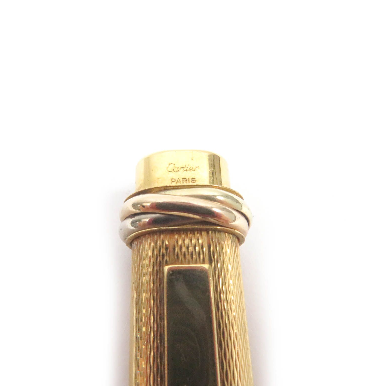 良品□Cartier カルティエ ヴィンテージ トリニティ 総柄 キャップ式 ボールペン 筆記用具 ゴールド フランス製 メンズ オススメ◎
