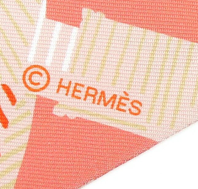 エルメス　HERMES　ツイリー(オレンジ×ベージュ/ドット/シルク/タグ) エルメス ツイリー FUNNY ICE CREAM オレンジ/ホワイト 064109S